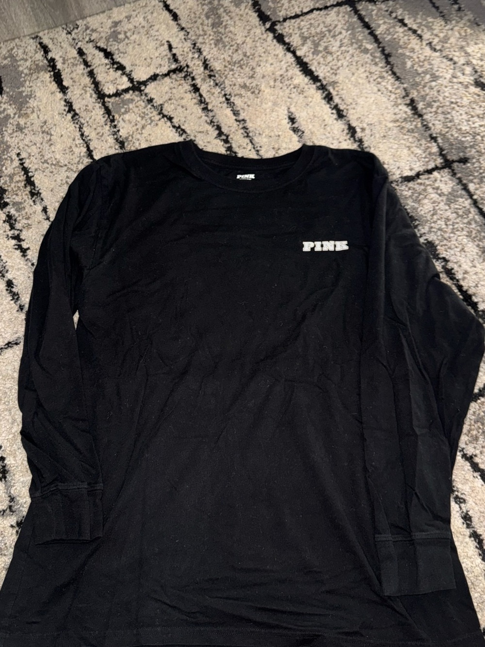 PINK Victoria's Secret Black Long Sleeve Crew Tee with White Logo